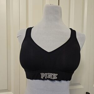 PINK Victoria's Secret Ultimate Push Up Racerback Black Padded Adj Band Sz S